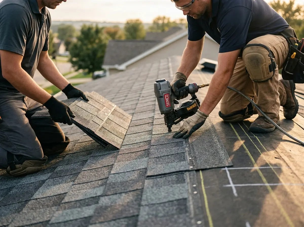Professional roofer working on a residential roof in Indian Harbour Beach